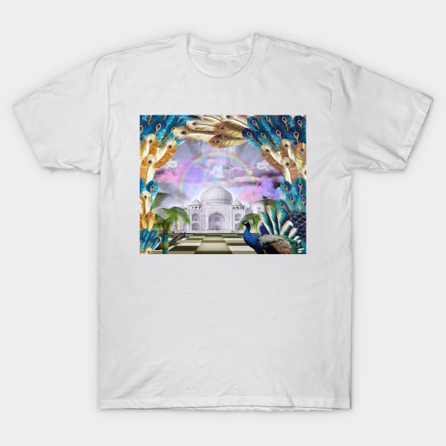 Peacock and Taj Mahal With Rainbow T-Shirt by ERArts